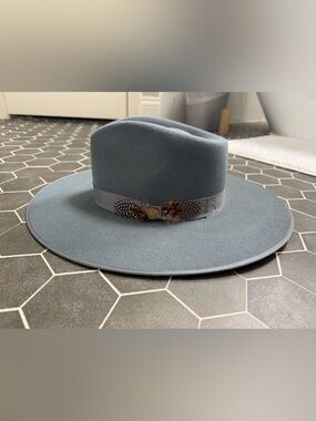 Stetson Midtown B Slate Blue Felt Wide-Brim Hat with Ribbon Band